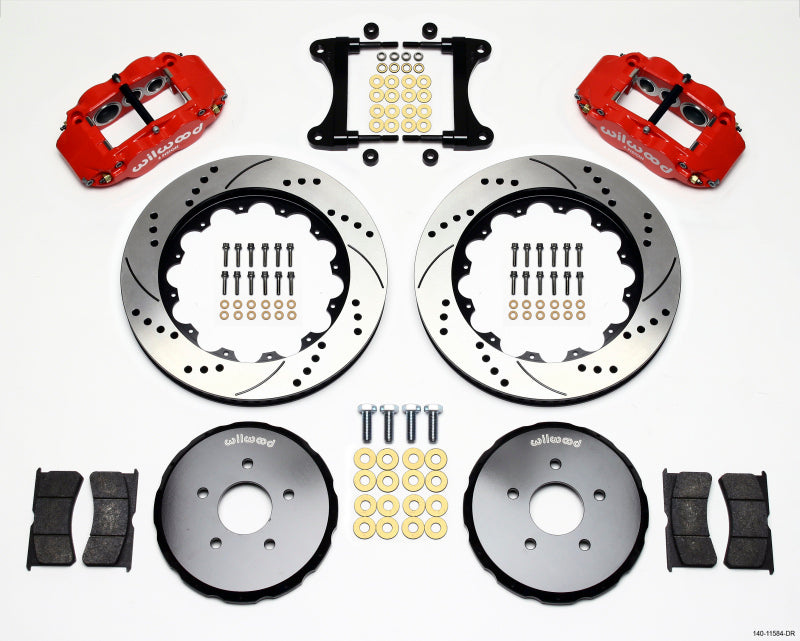 Wilwood Narrow Superlite 6R Front Hat Kit 14.00in Drill Red Nissan 370Z/Fiti G37 Main image