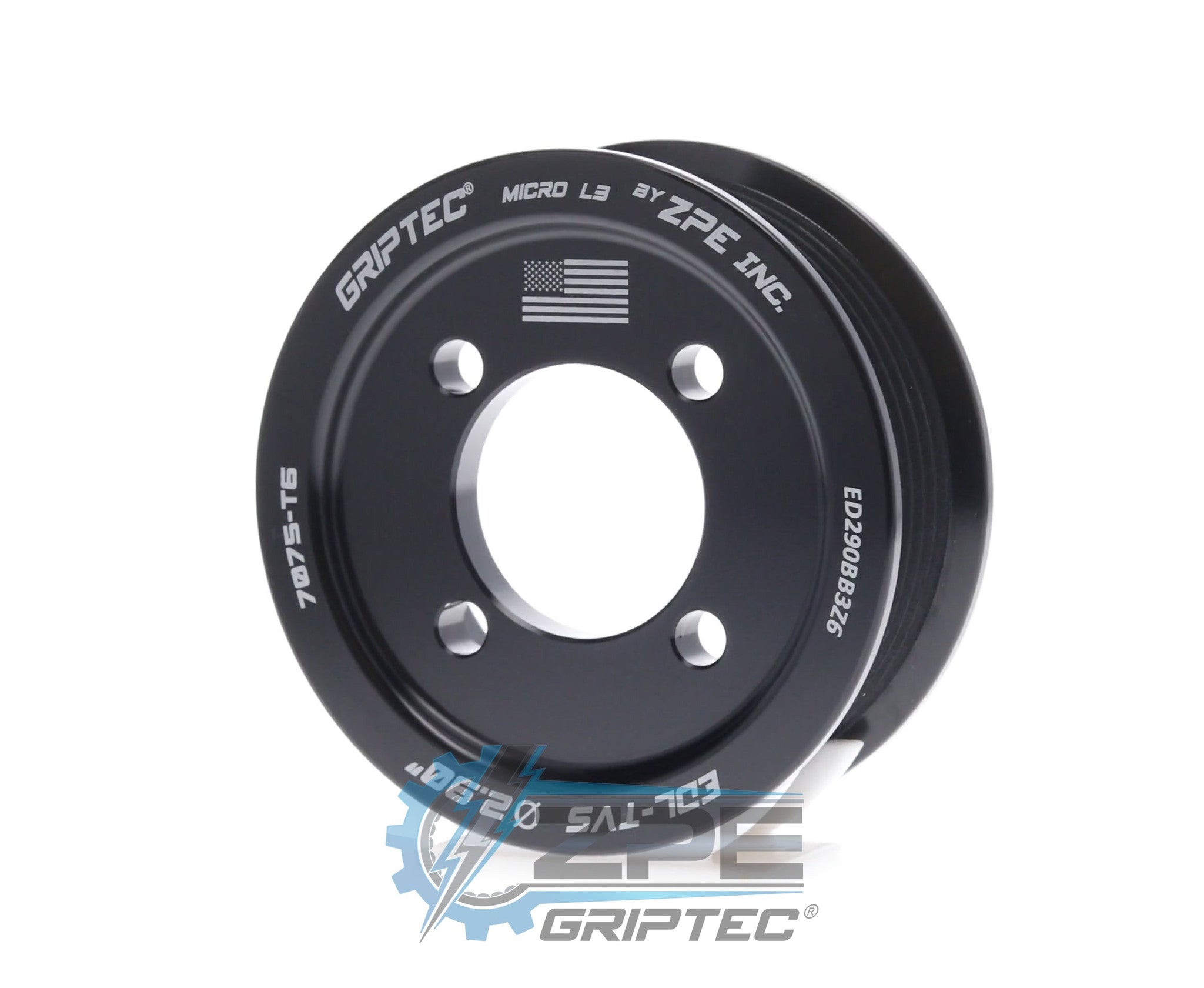 2.90" 6 Rib ZPE GripTec® 2pc Edelbrock TVS L3 Black Pulley Only Secondary image