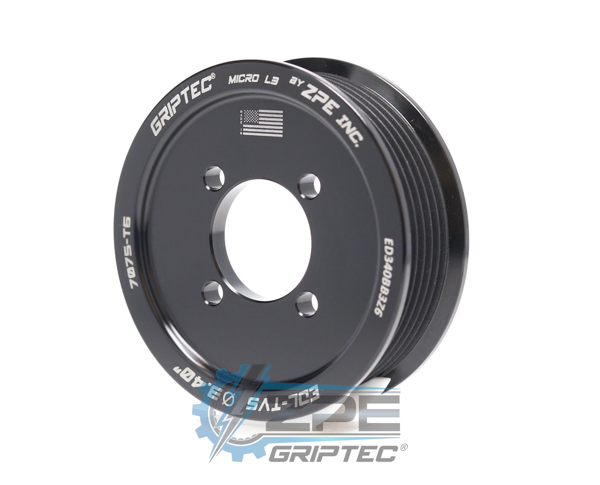 3.40" 6 Rib ZPE GripTec® 2pc Edelbrock TVS L3 Black Pulley Only Secondary image