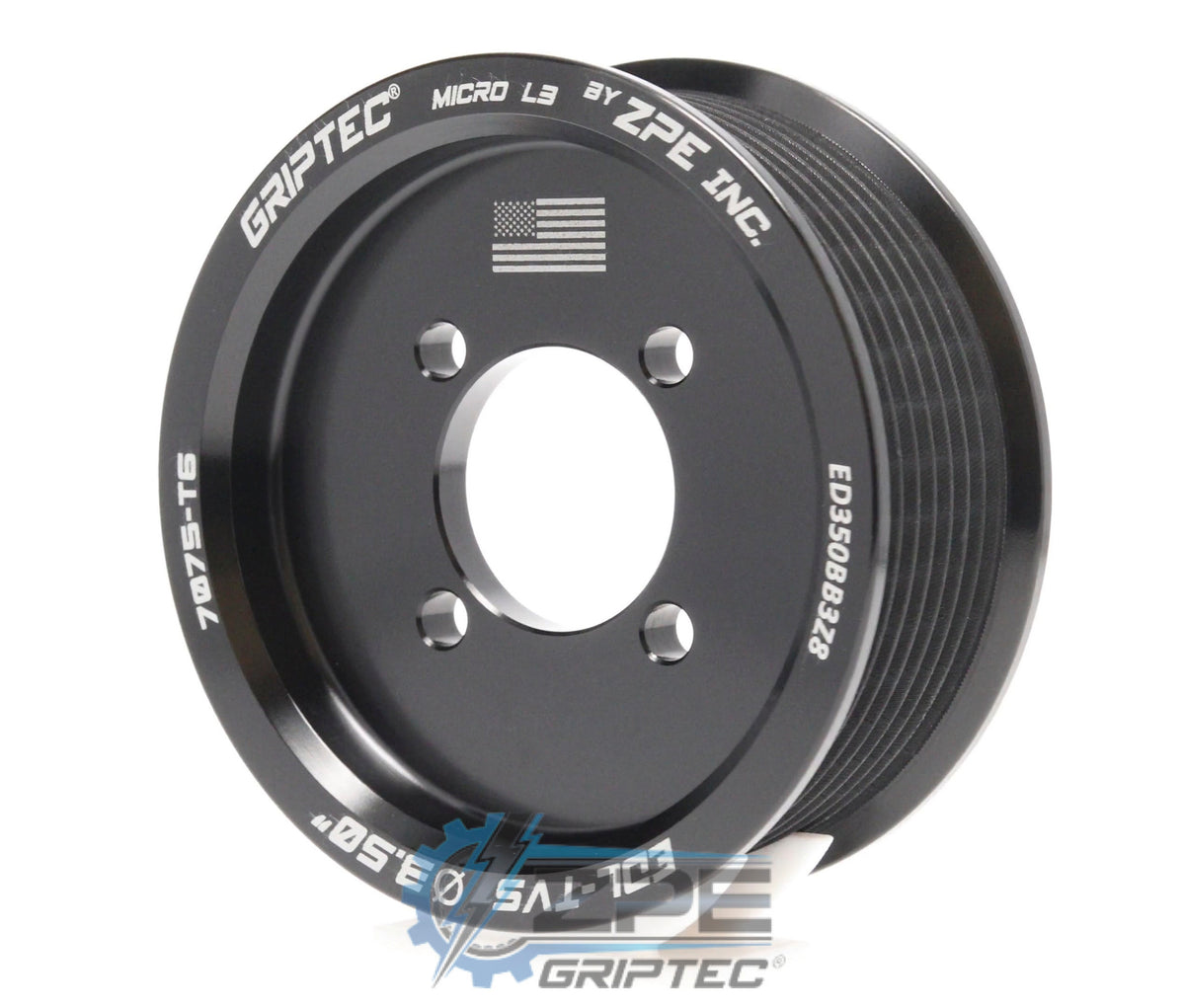 3.50" 8 Rib ZPE GripTec® 2pc Edelbrock TVS L3 Black Pulley Only