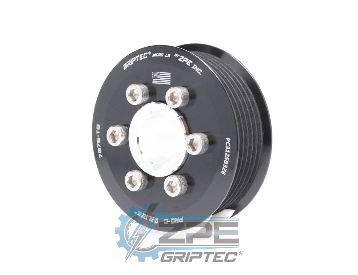 3.125" 6 Rib ZPE GripTec® 2pc ProCharger Standard L3 Black Pulley & Hub Kit
