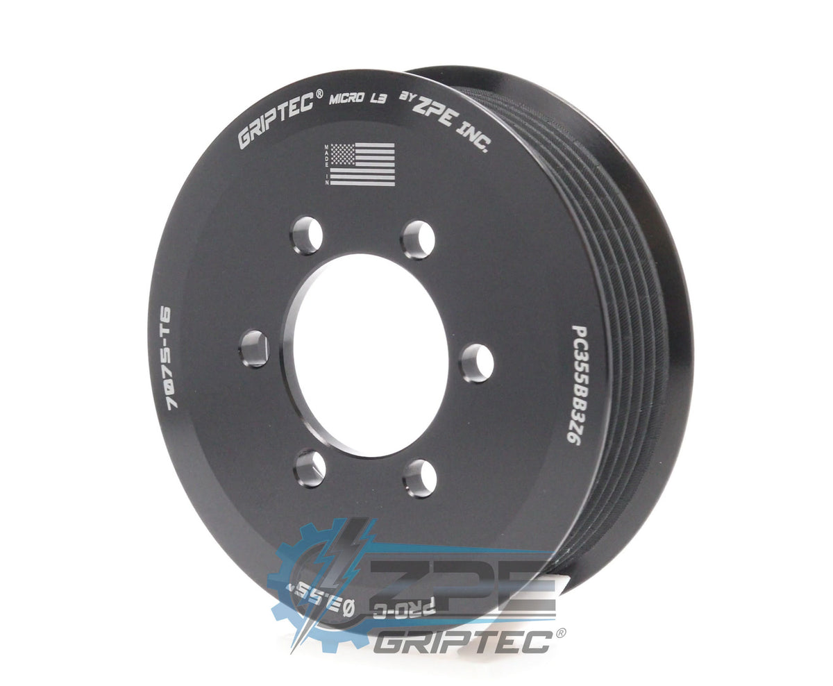 3.55" 6 Rib ZPE GripTec® 2pc ProCharger Standard L3 Black Pulley Only