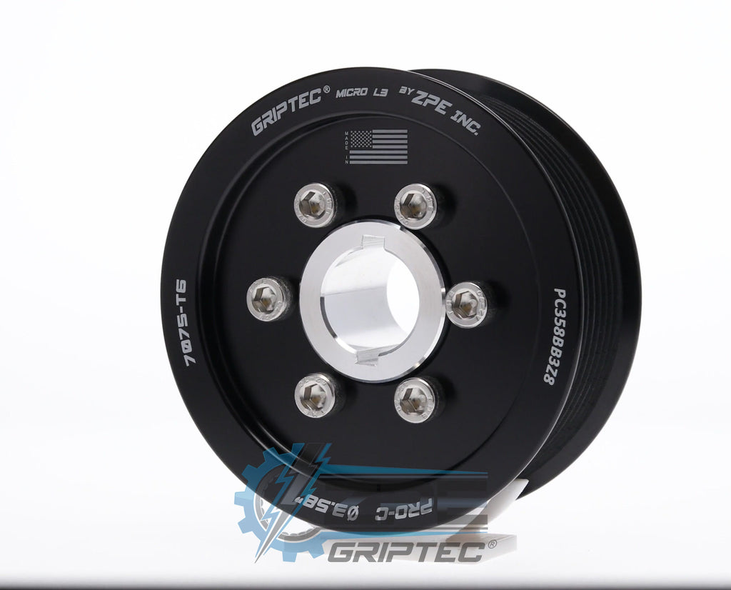 3.58" 8 Rib ZPE GripTec® 2pc ProCharger Standard L3 Black Pulley & Hub Kit