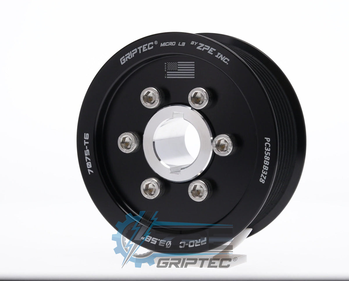 3.58" 8 Rib ZPE GripTec® 2pc ProCharger Standard L3 Black Pulley & Hub Kit