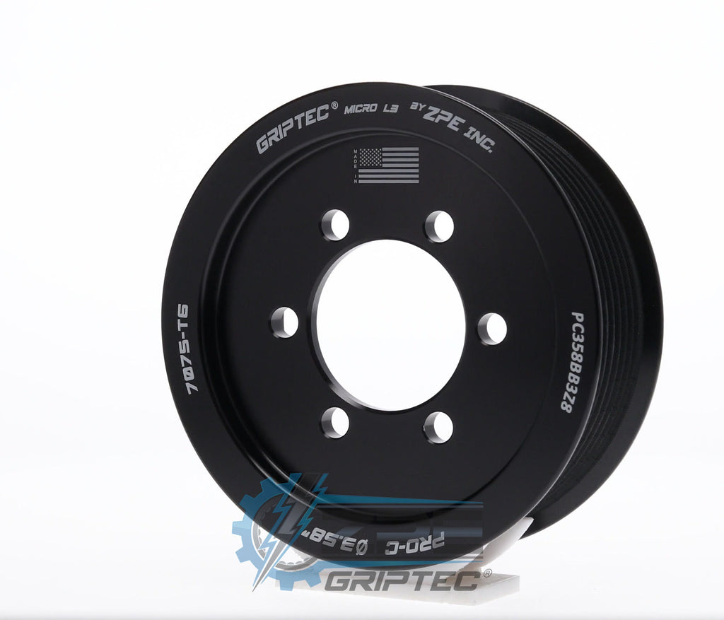 3.58" 8 Rib ZPE GripTec® 2pc ProCharger Standard L3 Black Pulley Only