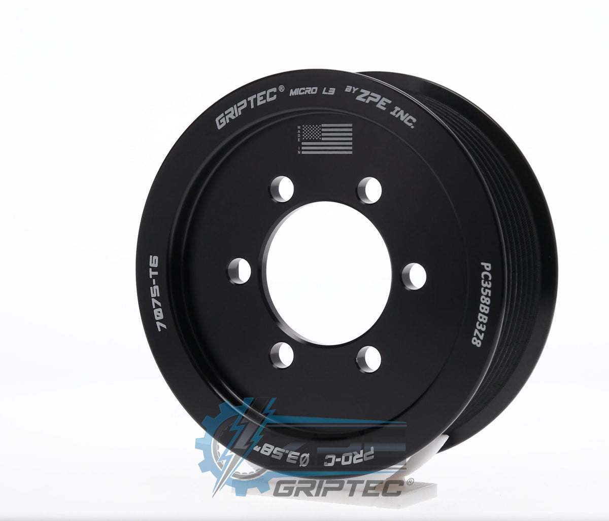 3.58" 8 Rib ZPE GripTec® 2pc ProCharger Standard L3 Black Pulley Only