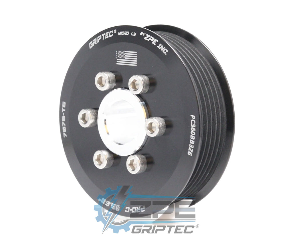 3.60" 6 Rib ZPE GripTec® 2pc ProCharger Standard L3 Black Pulley & Hub Kit