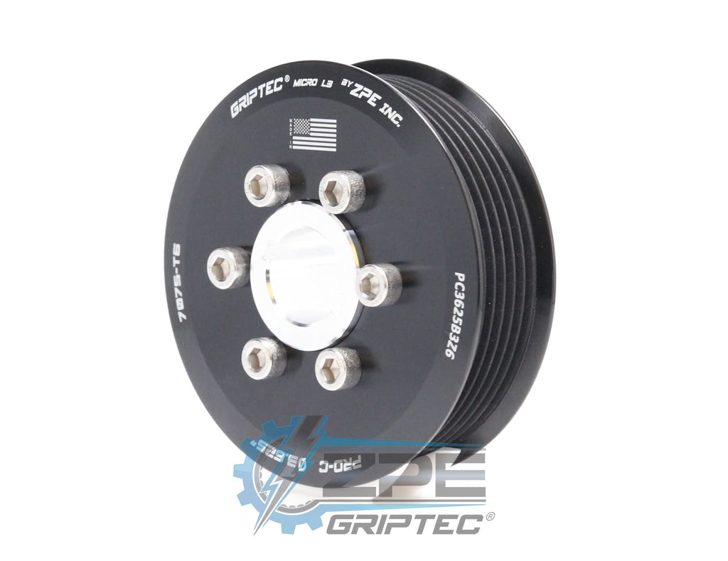3.625" 6 Rib ZPE GripTec® 2pc ProCharger Standard L3 Black Pulley & Hub Kit