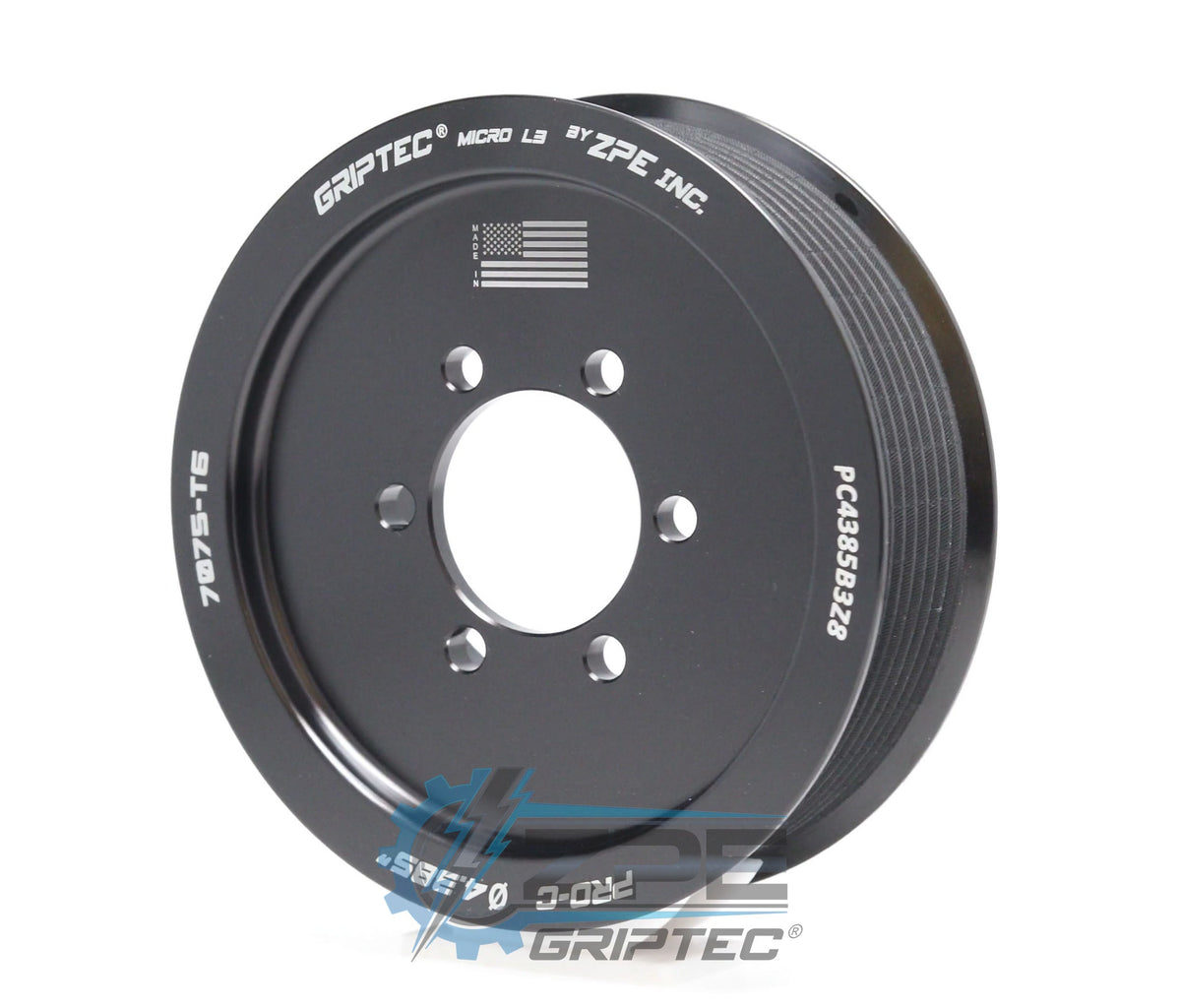 4.385" 8 Rib ZPE GripTec® 2pc ProCharger Standard L3 Black Pulley Only