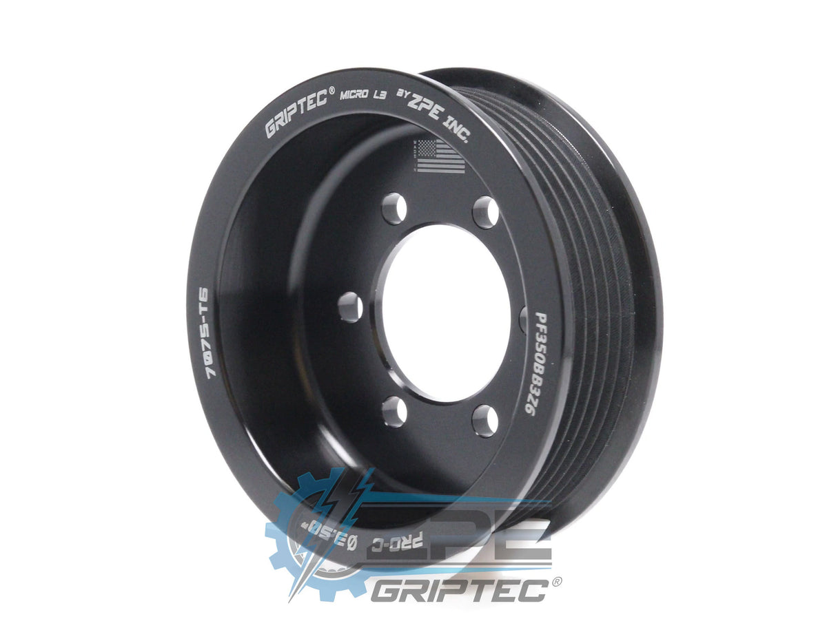 3.50" 6 Rib ZPE GripTec® 2pc ProCharger Offset L3 Black Pulley Only