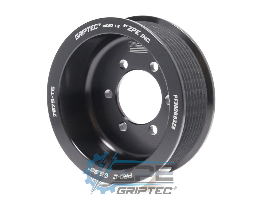 3.80" 8 Rib ZPE GripTec® 2pc ProCharger Offset L3 Black Pulley Only