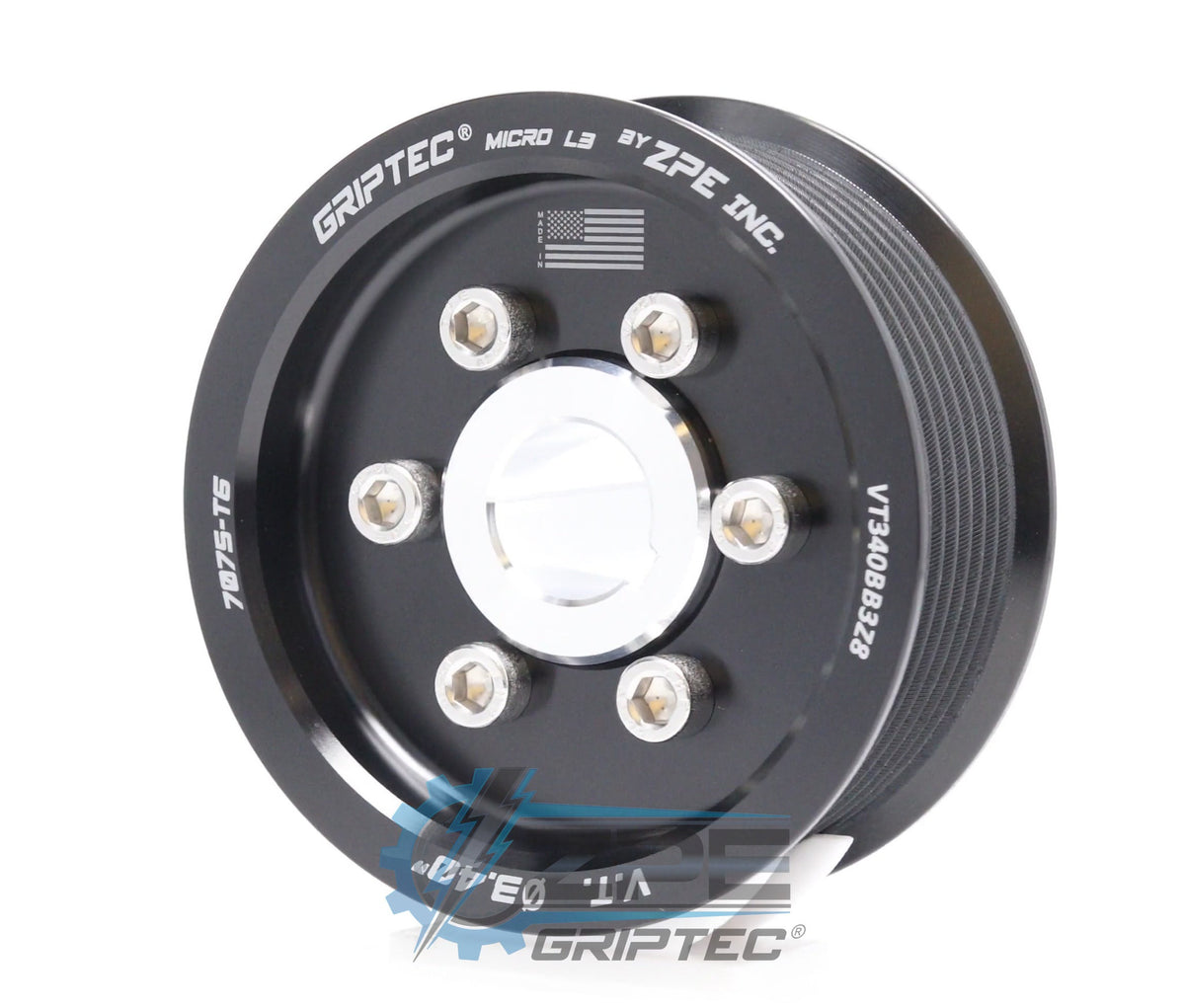 3.40" 8 Rib ZPE GripTec® 2pc Vortech YSi/JT/V3 L3 Black Pulley & Hub Kit