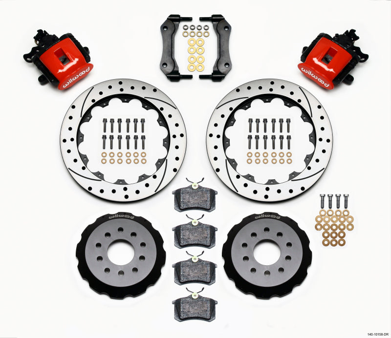 Wilwood Combination Parking Brake Rear Kit 12.88in Drilled Red Mustang 94-04 Main image