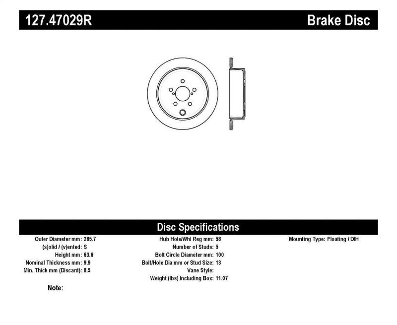 StopTech 08-10 Impreza WRX (Exc STi)/08-10 Impreza Coupe/Sedan Slotted & Drilled Right Rear Rotor Main image