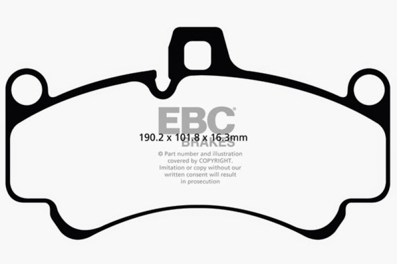 EBC 01-03 Porsche 911 (996) (Cast Iron Rotor only) 3.6 Twin Turbo GT2 Redstuff Front Brake Pads (view 3)
