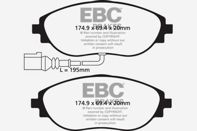 EBC 14-20 Audi S3 2.0 Turbo Redstuff Front Brake Pads (view 4)