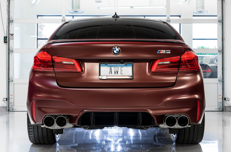 AWE Tuning 18-19 BMW M5 (F90) 4.4T AWD Cat-Back Exhaust - Track Edition (Chrome Silver Tips) (view 2)