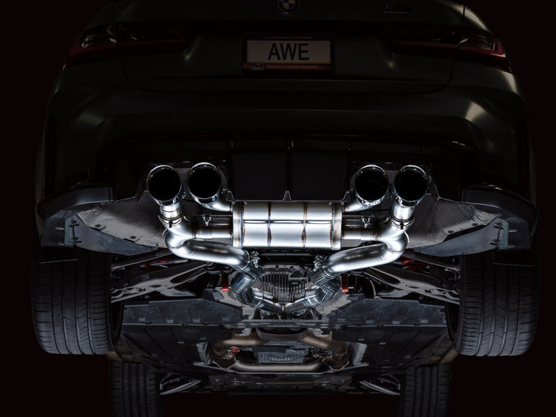 AWE Tuning SwitchPath Cat-Back Exhaust for BMW G8X M3/M4 - Chrome Silver Tips (view 6)