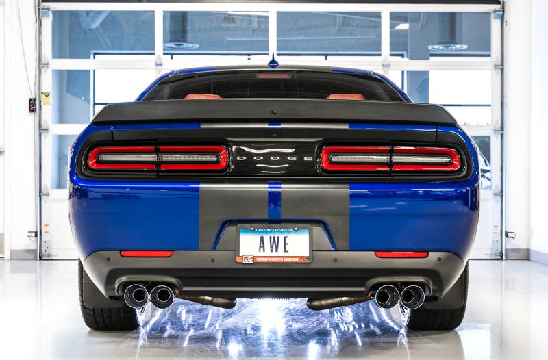 AWE Tuning 2017+ Challenger 5.7L Touring Edition Exhaust - Non-Resonated - Chrome Silver Quad Tips (view 2)