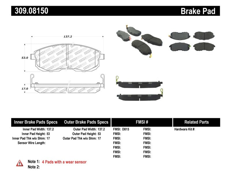 StopTech Performance 02-05 Infiniti G35 / 07-09 Nissan Altima/Sentra / 6/02-05 350Z Front Brake Pa (view 10)