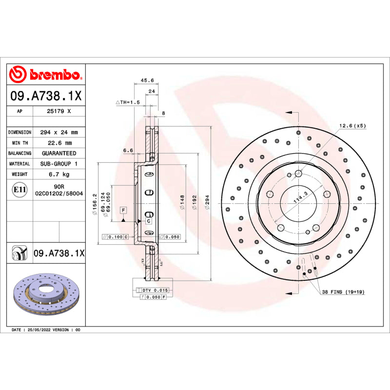 Brembo OE 09-15 Mitsubishi Lancer/04-06 Outlander Drilled Xtra Brake Disc - Front Main image