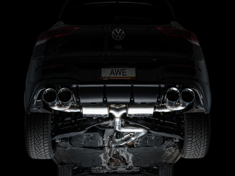AWE Tuning MK8 Volkswagen Golf R 3in Touring Edition Quad Exhaust - Chrome Silver Tips (view 8)