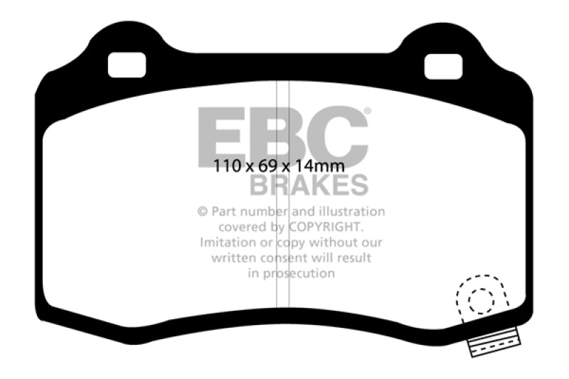 EBC 15+ Cadillac CTS 3.6 Twin Turbo Redstuff Rear Brake Pads (view 4)