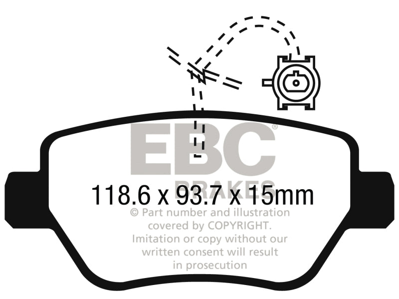 EBC 2014-2016 Maserati Ghibli 3.0L Twin Turbo (330) Redstuff Rear Brake Pads (view 3)