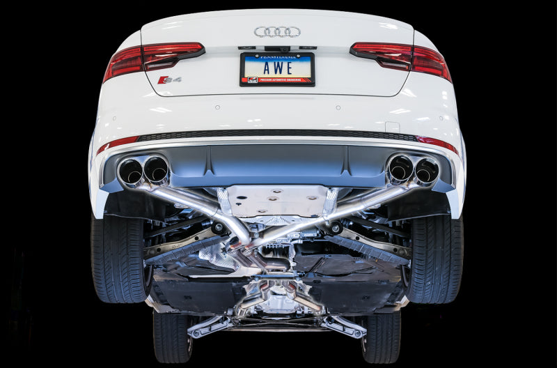 AWE Tuning Audi B9 S4 Track Edition Exhaust - Non-Resonated (Black 102mm Tips) (view 3)