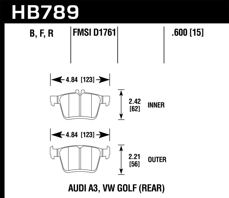 Hawk 15-17 Audi A3/A3 Quattro HPS 5.0 Rear Brake Pads (view 4)