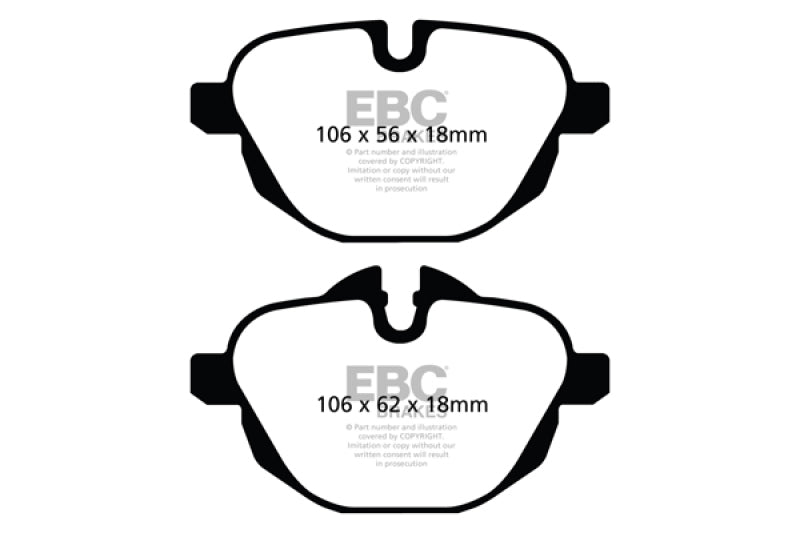 EBC 11+ BMW X3 2.0 Turbo (F25) Redstuff Rear Brake Pads (view 4)