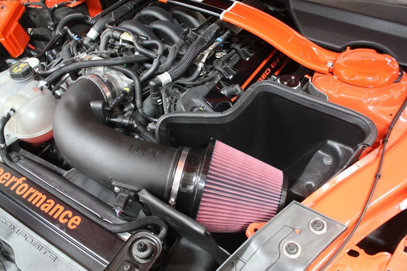 JLT 15-19 Ford Mustang GT350/GT350R Black Textured Cold Air Intake Kit w/Red Filter - Tune Req Main image