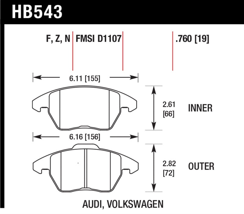 Hawk 2006-2009 Audi A3 TFSIi Quattro 2.0 HPS 5.0 Front Brake Pads (view 2)