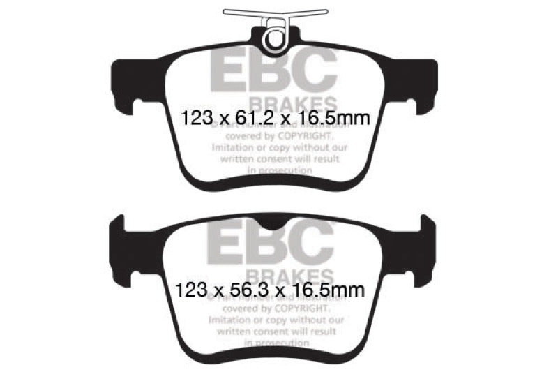EBC 2014+ Audi A3 1.8 Turbo (w/Electronic Parking Brake) Redstuff Rear Brake Pads (view 5)