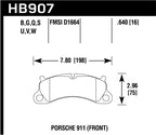 Hawk 2016 Porsche 911 Carrera S HPS 5.0 Front Brake Pads (view 2)
