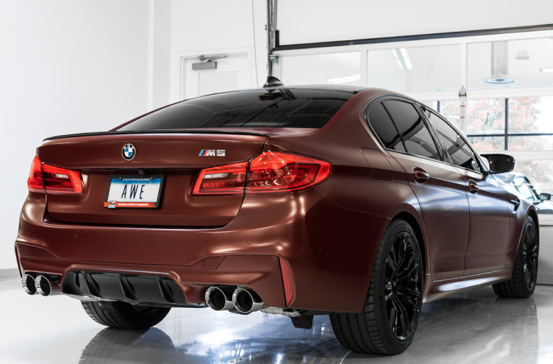 AWE Tuning 18-19 BMW F90 M5 SwitchPatch Cat-Back Exhaust- Black Diamond Tips (view 3)