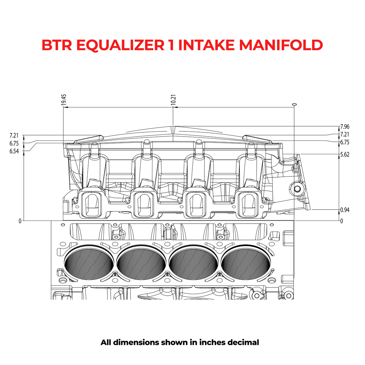 BTR EQUALIZER 1 INTAKE MANIFOLD - CATHEDRAL PORT - BLACK POWDER COAT - IMA-01-BLK