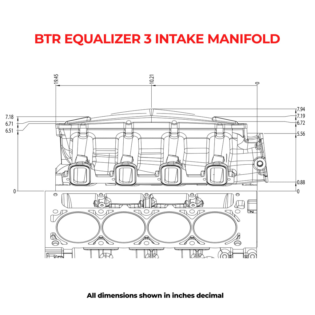 BTR EQUALIZER 3 INTAKE MANIFOLD - SQUARE PORT - BLACK POWDER COAT - IMA-03-BLK