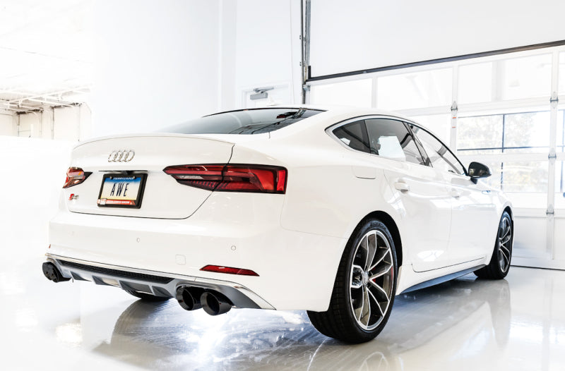 AWE Tuning Audi B9 S4 Touring Edition Exhaust - Non-Resonated (Black 102mm Tips) (view 3)