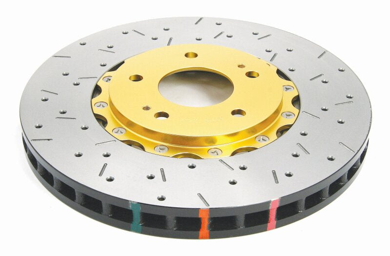 DBA 03-05 Evo 8/9 Front Drilled & Slotted 5000 Series 2 Piece Rotor Assembled w/ Gold Hat Main image