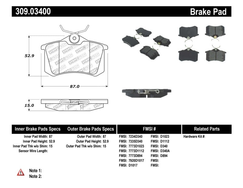 StopTech 02-08 Audi A4 Quattro / 2/99-02 Audi S4 / 93-10 VW Golf GL/GLS Performance Rear Brake Pads (view 10)