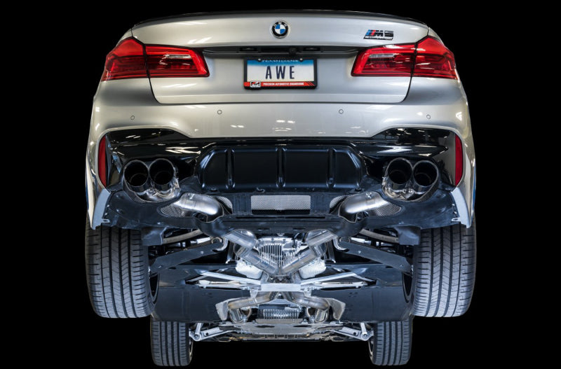 AWE Tuning 18-19 BMW F90 M5 SwitchPatch Cat-Back Exhaust- Black Diamond Tips (view 4)