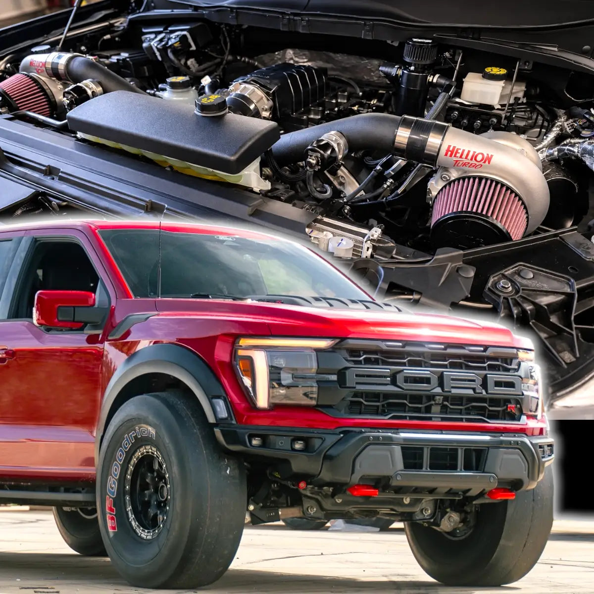 Hellion 2022+ Ford Raptor R 5.2L Top Mount “Mirror Image” Twin Turbo System Main image