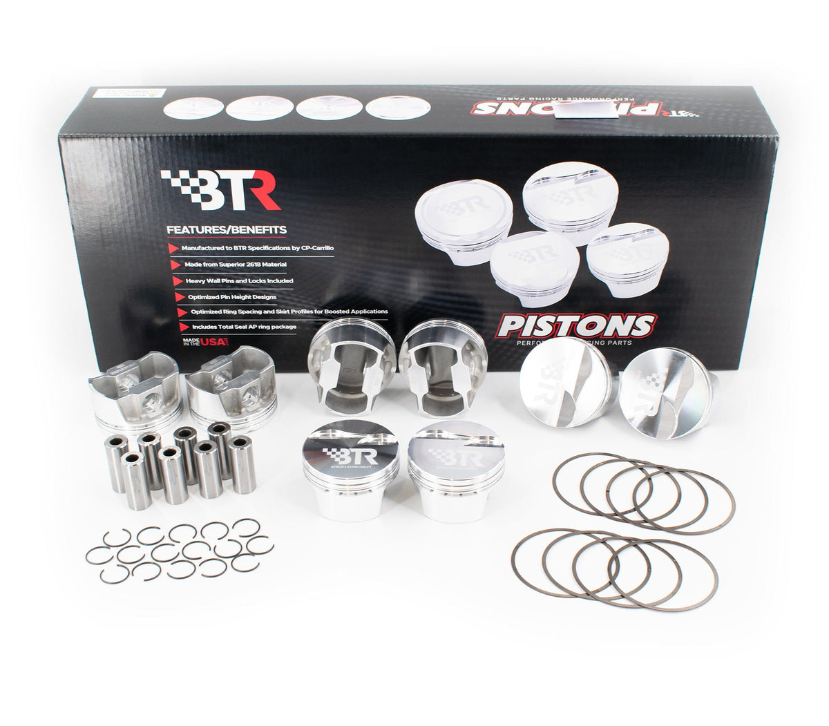 BTR CP PISTON & RING SET - GEN III/IV LS - 3.800" BORE - 3.622" STROKE - 6.125" ROD - 2CC FLAT TOP - BTRCP-LS38001300-FT-8