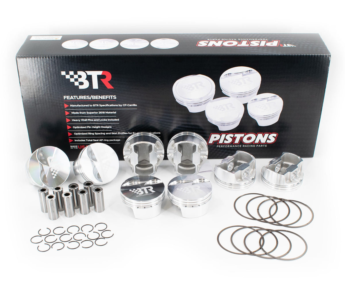 BTR CP PISTON & RING SET - GEN III/IV LS - 4.030" BORE - 4.000" STROKE - 6.125" ROD - 2CC FLAT TOP - BTRCP-LS40301115-FT-8