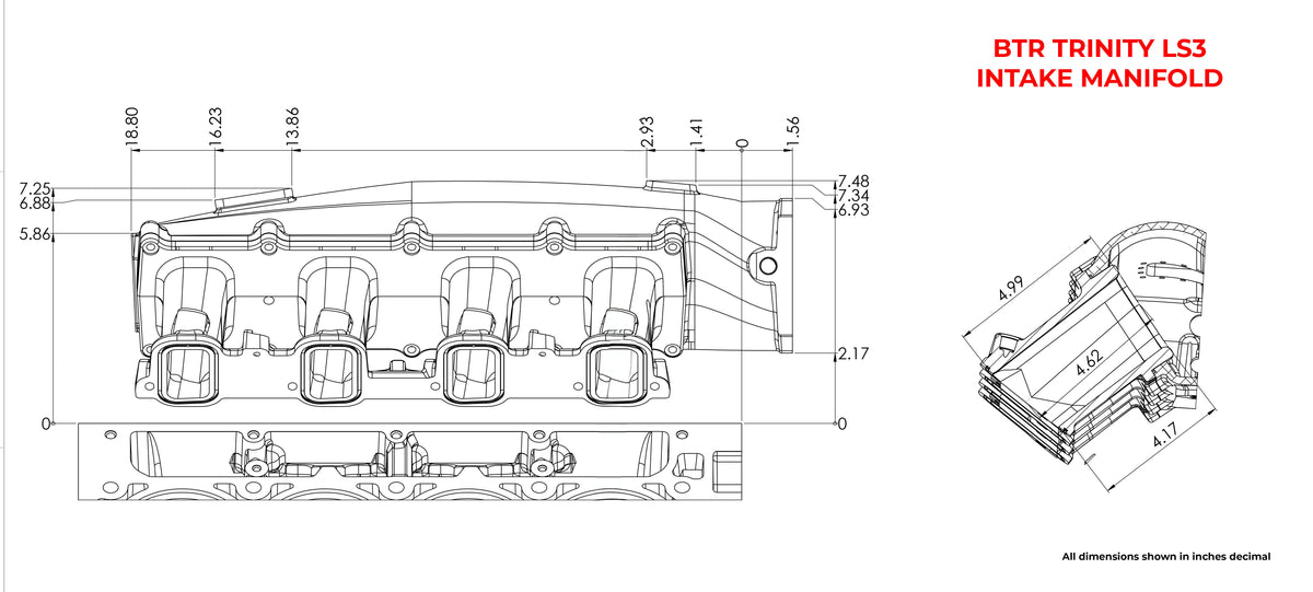 BTR TRINITY INTAKE MANIFOLD FOR LS3 ENGINES - NATURAL - VERSION 2 INTAKE RUNNERS - TRA-3-P105-V2