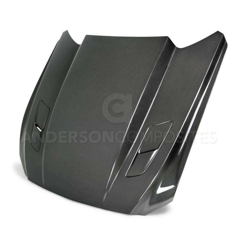 Anderson Composites 15-17 Ford Mustang (Excl. GT350/GT350R) Double Sided Carbon Fiber Cowl Hood Main image