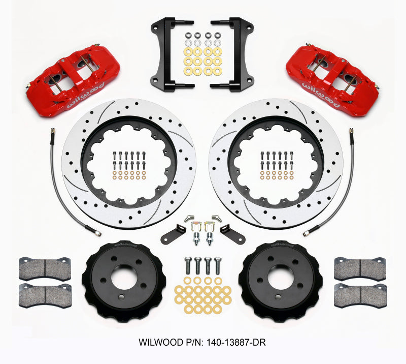 Wilwood AERO6 Front Hat Kit 15.00 Drilled Red 15-23 Mustang w/Lines Main image