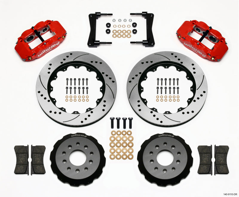 Wilwood Narrow Superlite 6R Front Hat Kit 14.00in Drill Red 2005-2014 Mustang Main image