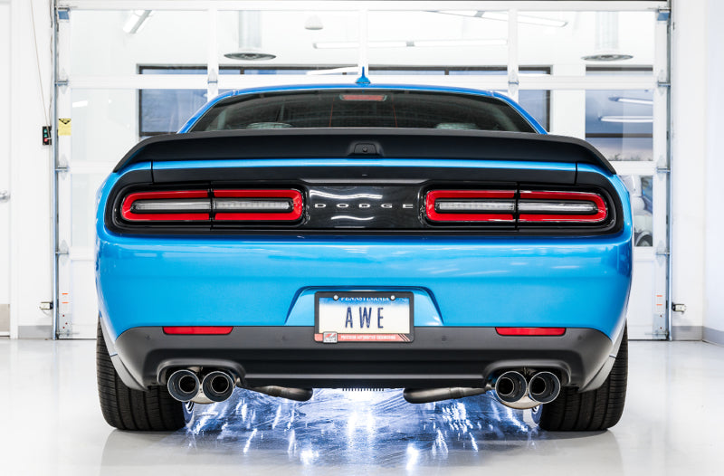 AWE Tuning 2015+ Dodge Challenger 6.4L/6.2L Non-Resonated Touring Edition Exhaust - Quad Silver Tips (view 3)